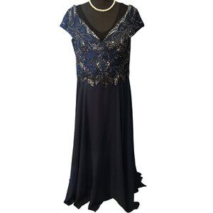 Xscape Beaded Shawl Evening Gown Womens Dress Flowy Chiffon Skirt Off Shoulder